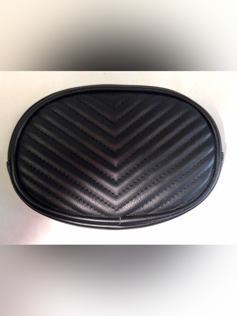 Black Chevron Quilted Oval Belt Bag Waist Pouch - Missing Belt